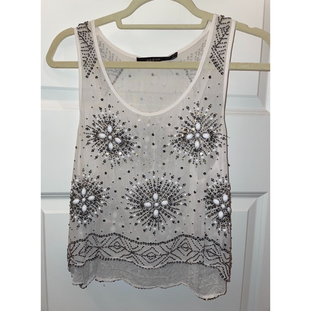 Sheer embellished white top ark&co size S
